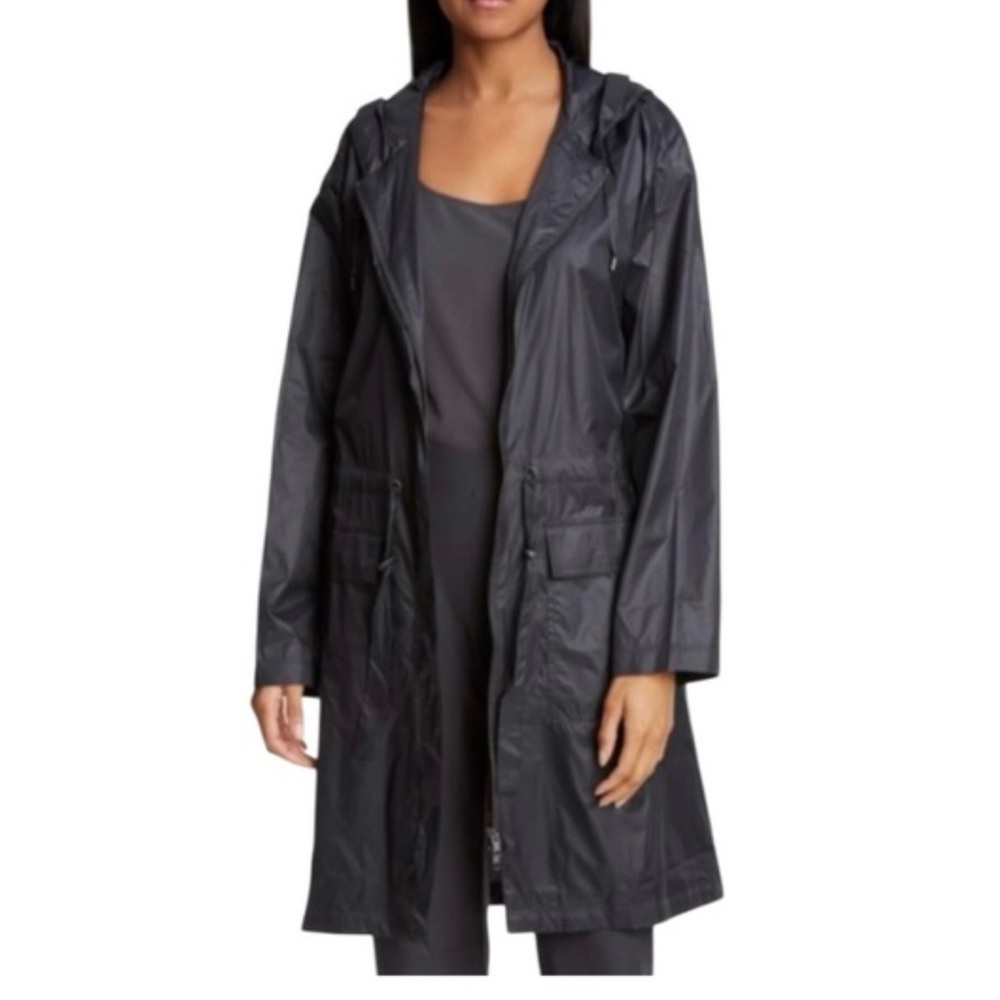Eileen Fisher Hooded Recycled Nylon Lightweight Jacket Drawstring Waist